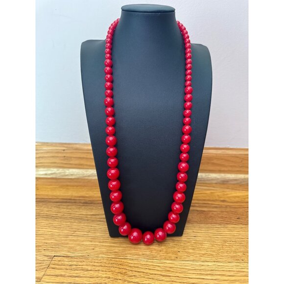 Red Graduated Bubble Gum Beaded Necklace With Lobster Claw Clasp - Picture 1 of 5